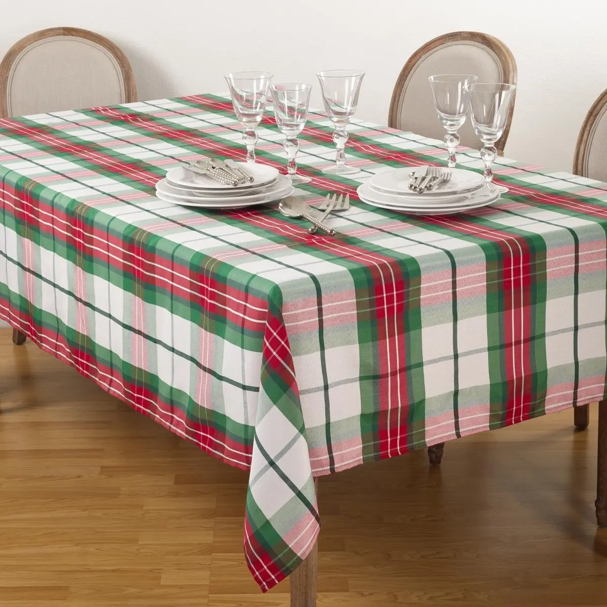 SARO 5002.M70120B Multi-Color Vernor Plaid Rectangle Holiday Tablecloth, 70 x 120 in, 2.25 lbs, Machine Wash Kitchen Linen