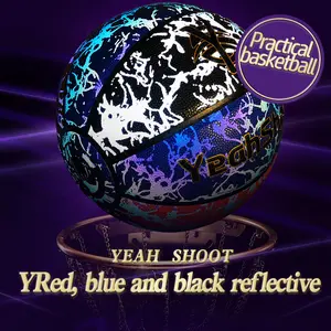 YeahShoot Luminous Reflective Basketball No. 7: Red, Blue and Black Reflective Basketball, Lights Up at Night, The Magic basketball That makes homebodies rush out of their Rooms!