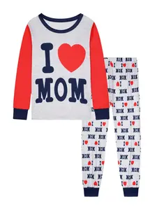 Heart Letter Print Colorblock Round Neck Spring Fall Thin Long Sleeve Pants Sleepwear Set, Fitted Home Wear, Pajama Set