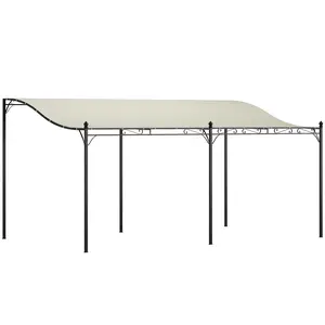 Curved stylish wall attached pergola canopy with water draining design firm installation accessories fit deck side courtyard relaxation intimate companion pastime scene