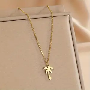 1pc Stainless Steel Coconut Palm Tree Pendant Necklace, Chain Jewelry Necklaces, Suitable for Everyday & Beach Holiday Wear