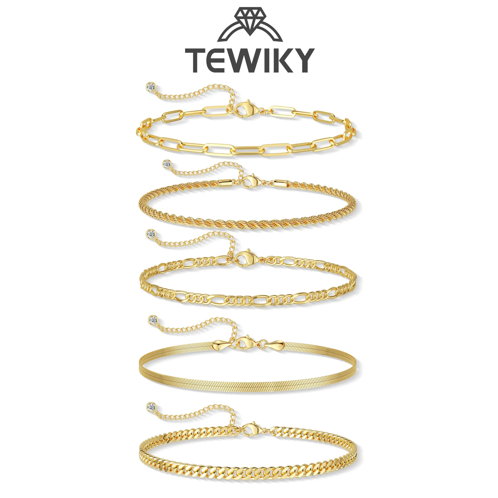 Tewiky Women's Bangles Bracelets Set - Waterproof, Trendy Thin Dainty Stackable Cuban Link Paperclip Chain Jewelry, Bling Aesthetic Dopamine Accessories, Fashion Gift for Maximalist Style Enthusiasts, Womens Gifts, Bracelets For Women, Cuban Link Bracelet