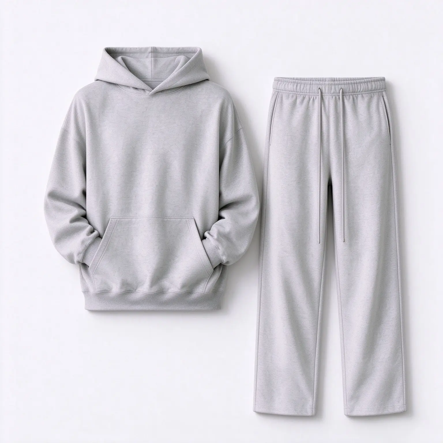 Men's Light Gray 2-Piece Hoodie and Pants Set - Soft, Breathable, Skin-Friendly Casual Sportswear Sweatsuit, Machine-Washable 4-Season Streetwear Tracksuits