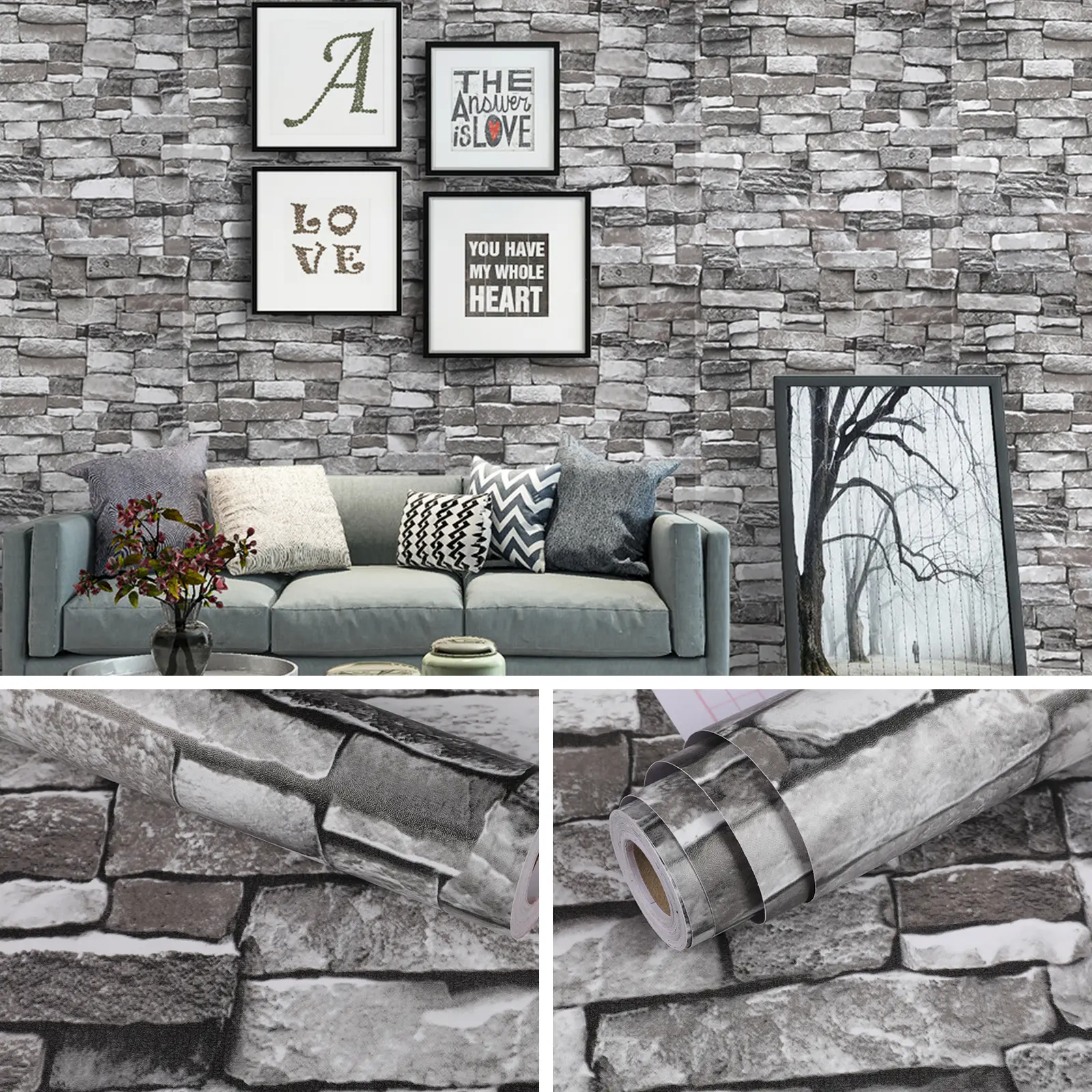 3D Brick Stone Wallpaper Roll and Wall Panels Roll, Self-Adhesive Waterproof Moisture-Proof Removable Peel-and-Stick Wall Sticker, Ideal for Living Room Furniture Decoration, Interior Walls, Decorative Wall Panel