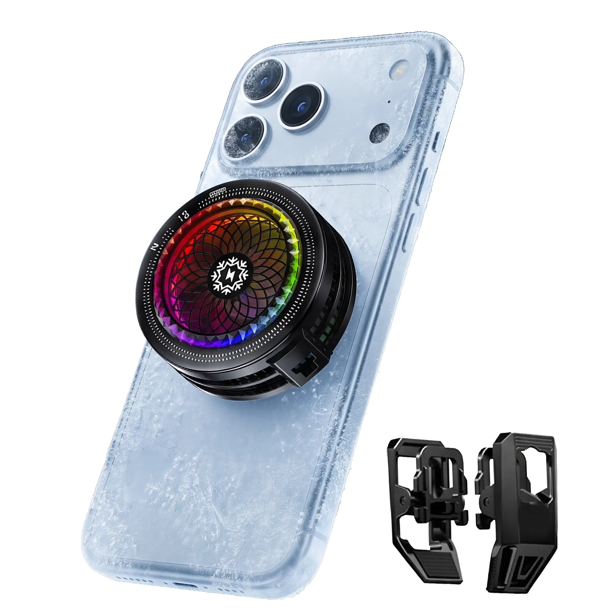Magnetic RGB Smartphone Cooler - Portable Cooling Fan, 5-Speed Control, Smart AI Mode, Magnetic Semiconductor Fan, Detachable Clip, USB-A Gaming Phone Cooler for Tools and Gadgets