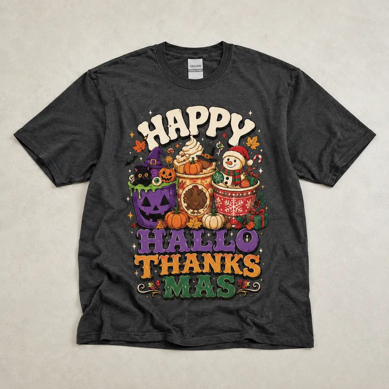 Happy Hallothankmas ~ Unisex Short Sleeve CC Garment Dyed T-Shirt Printed in the USA