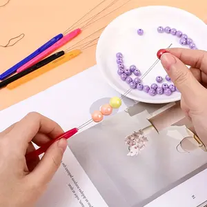 2pcs  Beading Device Long Stainless Steel Opening Curved Beading Needle Jewelry Beads Simple Wire Rope Pin DIY, Print Drawings Embroidery Cloth Threads Needles And Instruction, Weaving Tool Punch Needle Craft DIY Sewing Accessories, DIY Cross Stitch Set