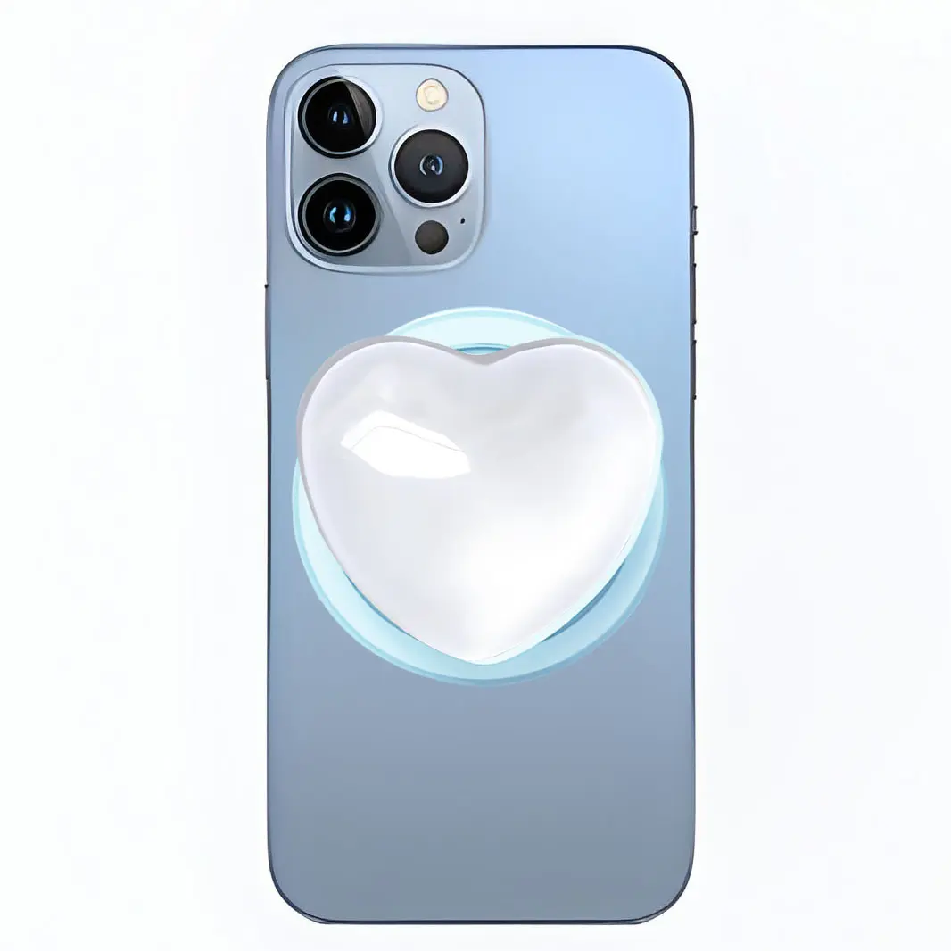 Cute White Heart Phone Grip Compatible with MagSafe, Adapter Ring for MagSafe Included, Magnetic Phone Grip for Android Phones & Kindle, Wireless Charging Compatible - 3D Foldable Phone Holder