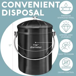 EPICA Countertop Compost Bin Kitchen | 1.3 Gallon | Odorless Composting Bin with Carbon Filters | Indoor Compost Bin with Lid | Stainless Steel Kitchen Composter for Food Scraps & Waste Recycling