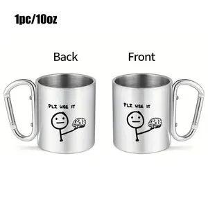 1pc 10oz "PLZ USE IT" Funny Brain Meme Coffee Mug, Insulated Stainless Steel Cup for Hot/Cold Drinks, Locks in Temp Longer, Ideal for Office, Travel, Camping - Hand Wash Only, BPA-Free, Sleek Design, Reusable Drinkware