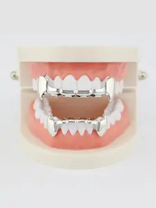 / 2pcs Fashionable Street Style Teeth Grillz, Tiger Tooth Design Copper Teeth Grillz For Men & Women, Fashion Body Jewelry For Party, Club