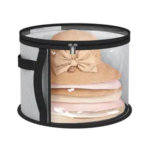 Hat Storage Bag, 1/2 Counts Space Saving Foldable Round Brim Hat Storage Bag with Handle & Clear Window, Clothing Hat Travel Organizer for Home Dormitory Hotel