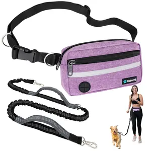 PetAmi Hands Free Dog Leash, Dog Running Leash Belt for Walking Jogging, Dog Waist Zipper Pouch Fanny Pack with Poop Bag Dispenser, Dual Padded Handle Bungee Leash for Small Medium Large Dogs