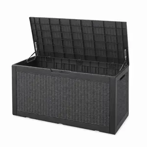 EASY UP 100 Gallon Resin Deck Box, Lockable Patio Outdoor Storage Box for Furniture, Garden Tools and Tools Storage, Waterproof Outside Storage Boxes