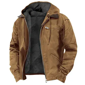 Men's Winter Jackets Hooded Work Cotton Fleece Lined Duck Coats Flannel Active Workwear Coat