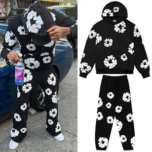 Hoodie Tracksuit 2 Pieces Unisex Y2K Running Clothing Long Sleeve Hoodie TtearsSweatshirt, TersHoodie and Pants