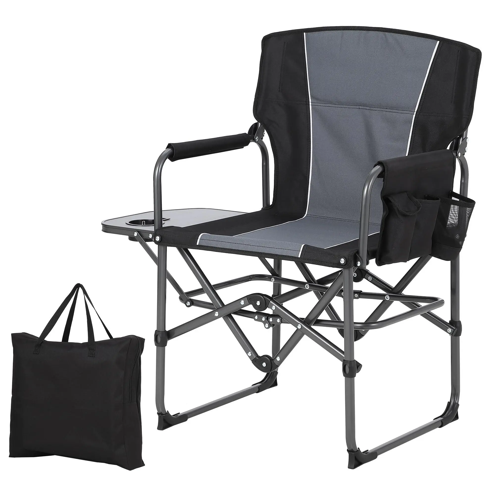 Gaomon Foldable Outdoor Camping Chair - Single-Seat Aluminum Frame Folding Picnic Chair with Oxford Fabric, Spacious Seat, Side Table, Drink Holder, Durable Armrests, Comfortable Backrest, 400lbs Cap., Easy Fold for Concert Outings, Picnicking, Portable O