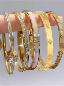 Elegant Minimalist Bangle Stainless Steel Bracelet Set, 5-Piece Fashionable Classic Design, Jewellery Accessories, Perfect for Daily Wear & Special Occasions