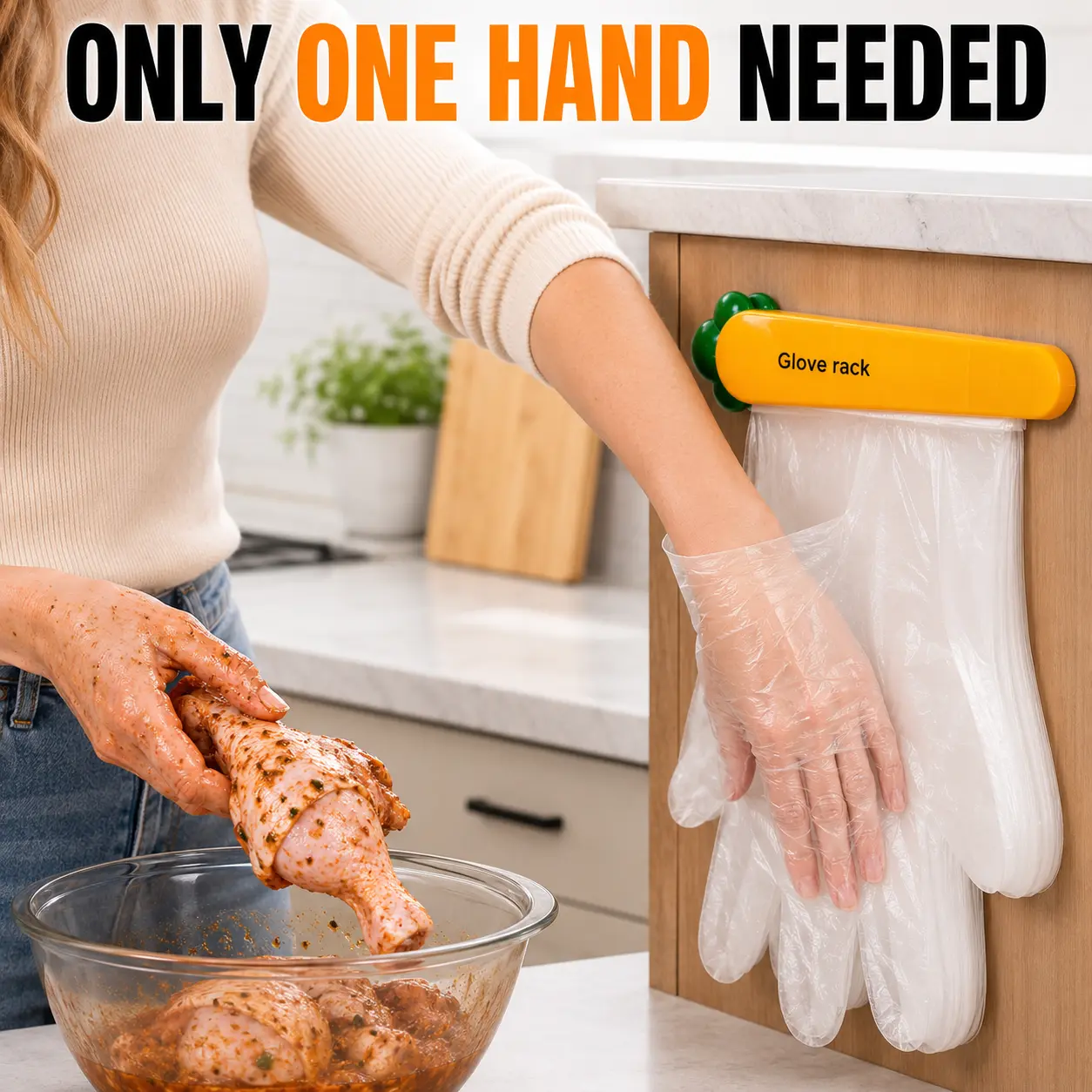 100-Pack Heavy-Duty Multi-Purpose PE Disposable Cleaning Gloves, Wall-Mounted with No-Drill Installation, Easy to Wear for Home & Kitchen Use
