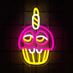 Cupcake Anime Cartoon Neon Wall Decor Bedroom/Kids Room/Birthday Party Decor LED Lights Nightlight USB Powered Pink/Yellow/White Decorative Night Light Home Decoration Illuminated Night Light Lamp