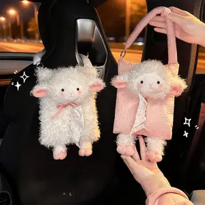 Sheep-Lamb Plush Car Tissue Dispenser, Suspensible from Car Headrest, Concealed Face Opening for Smooth Tissue Retrieval (Sports & Outdoor Protective Gear Accessory)