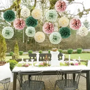 16Pcs Wedding Sage Tissue Pompom Decoration Set, Bohemian Paper Flower Ball Suitable for Birthday Girl Wedding Bride Gift Party Decoration
