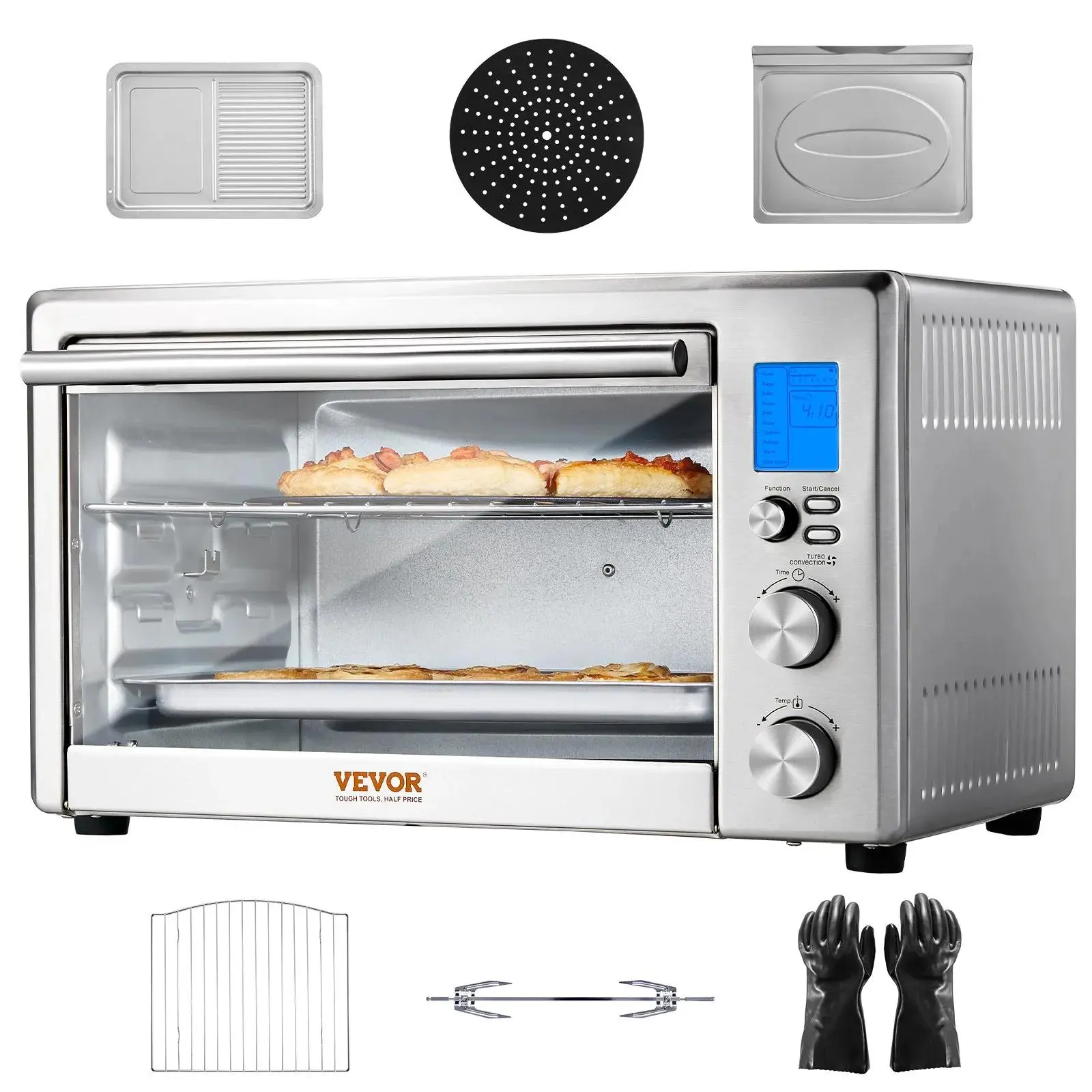 【Summerfinds】VEVOR 13-IN-1 Air Fryer Toaster Oven,  28L/29.6Qt Convection Oven, 1800W 2-Tier Toaster Ovens Countertop Combo with Wire Racks, Pizza Pan, Gloves, Home and Commercial Use