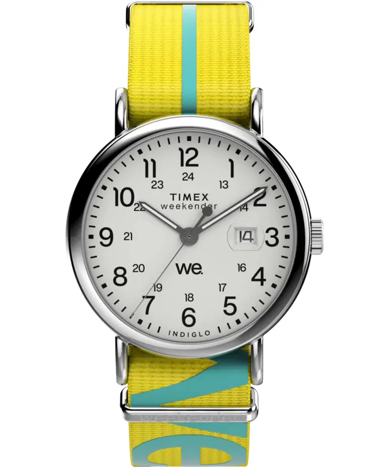 Timex Weekender 40mm Yellow Nylon Strap Unisex Watch TW2W99700, Fabric, Classic Vintage Wrist Watches