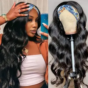 Long Wavy Headband Wigs for Women, Glueless Wear and Go Half Wig, Natural Looking Synthetic Wig with Headband Attached Heat Resistant