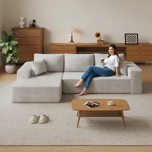 108in Modular L-Sectional Chaise Lounge Sofa, Deep-Seated Cloud-Lounge Frameless Sofa, Compressed Foam No-Assembly Sofa, Upholstered Sofa for Living Room and Bedroom