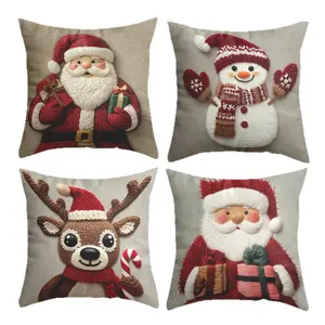 4-Piece Holiday Christmas Pillowcase Set (No Pillow Core) - Santa Claus, Snowman, Reindeer, and Candy Cane Patterns - Polyester Material, Zippered, Machine Washable - Suitable for Living Room and Sofa Decoration, Home Decorative Cushion Cover