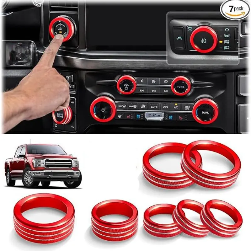 7-Piece Luxury Car Interior Kit, Car Interior Accessories, Durable Aluminum Knob Decorations, Fits Ford F150 21-24, Enhances Dashboard Aesthetics, High-Quality Finish, Car Accessory, Car Interior Decorative