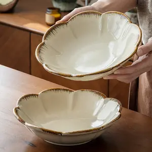 Boixioda Handmade Ceramic Flower Plate, 8.8 Inch Large Capacity 870ML, Special Shape Serving Salad Bowl, Pasta Dish, Fruit Tray, Dessert Bowl, Salad Serving Plates