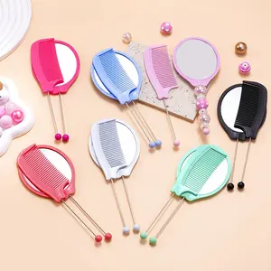 10pcs Color random Beadable Comb Mirror Set Portable DIY Beaded Makeup Mirror Comb Gift