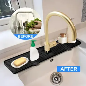 1 Silicone Faucet Splash Guard - Foldable, Anti-slip, Textured Surface, Suitable for Kitchen And Bathroom Sinks, Multiple Compartments to Prevent Overflow, Bathroom Sink Mat | Foldable Design, Sink Accessory, Spill Prevention, Antislip Grip