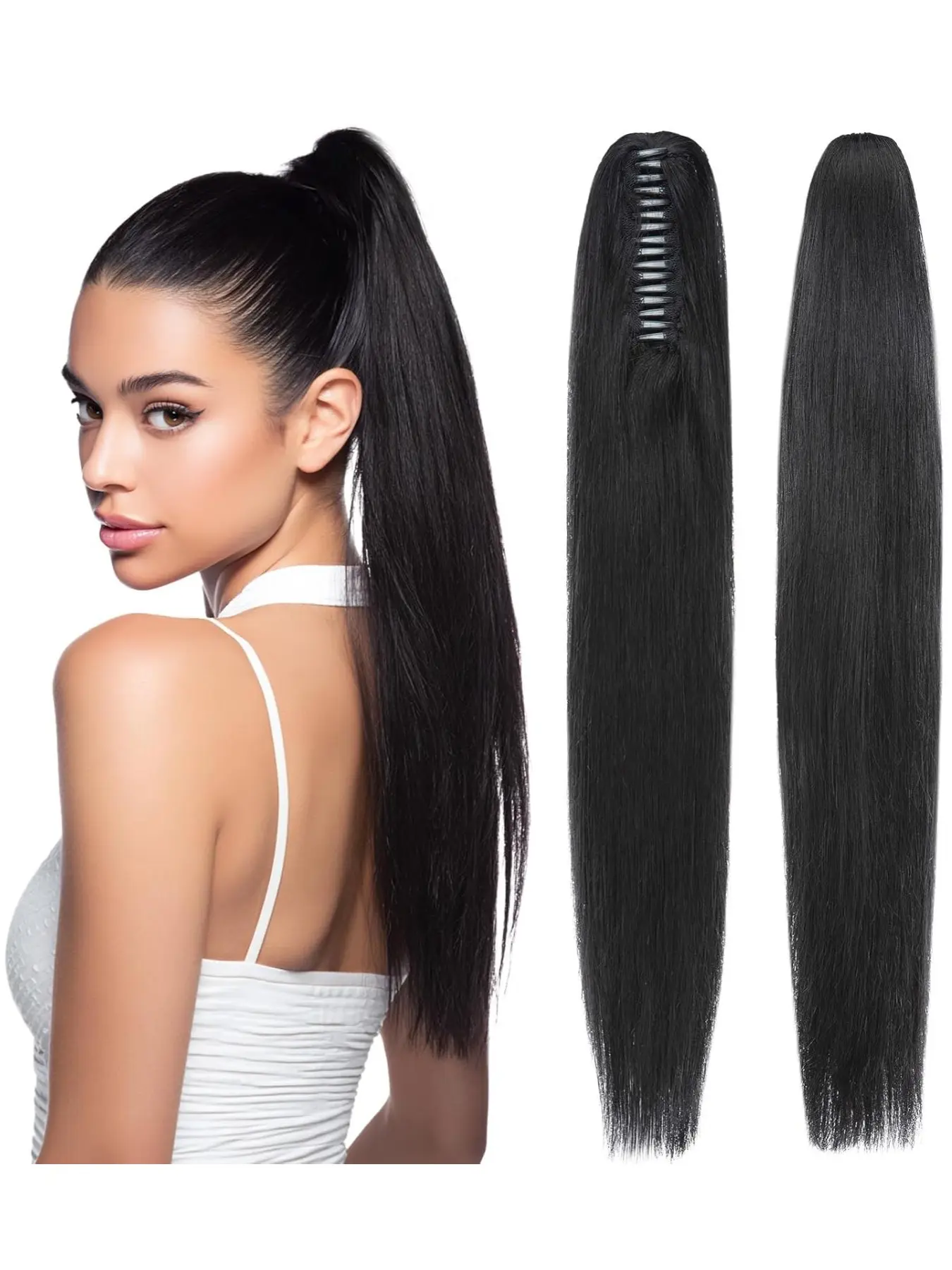 Claw Clip Ponytail Extension Synthetic Hair, Long Straight Fake Hair, Invisible Realistic Design for Daily Use, Synthetic Hairpieces, Claw Clip Extensions