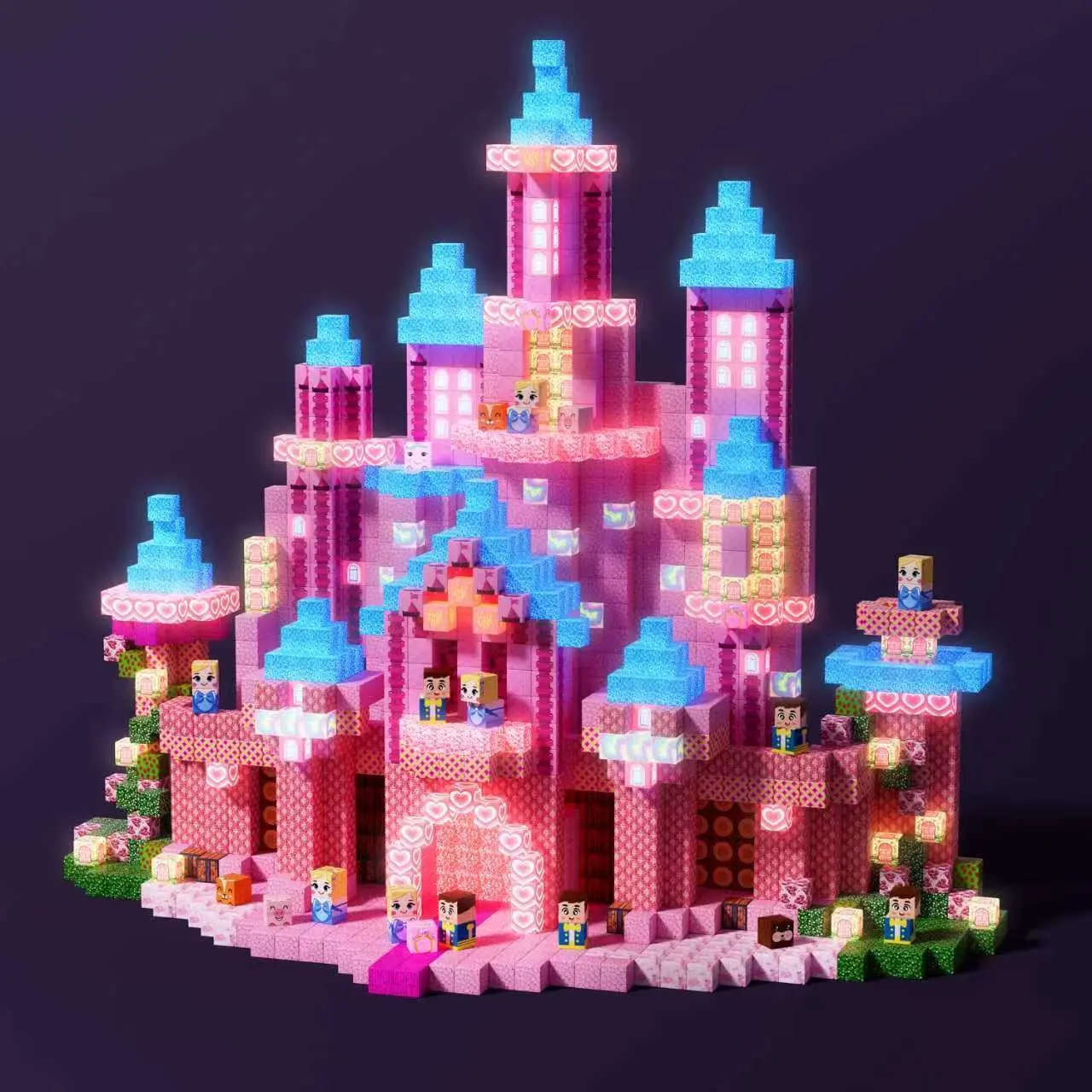 200 PCS Pink Magnetic Tiles, Magnetic Tiles Stacking, Castle Blocks Set, Light-Up Princess Magnetic Cubes STEM Montessori Toys for Kids Ages 3-5, 3D Creative Construction Learning Toys, Princess Castle Theme, Christmas Birthday Gifts for Boys & Girls