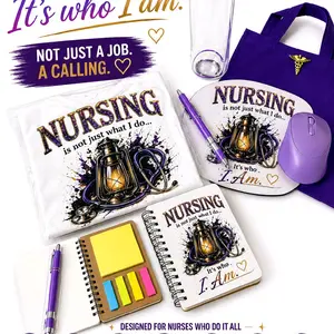 Unisex Two-Sided Nurse Tee Bundle – “Nursing Is Who I Am” + Nurse’s Prayer | Mouse Pad, Wireless Mouse, A6 Notebook, Pen & Water Bottle + Optional Stethoscope Upgrade