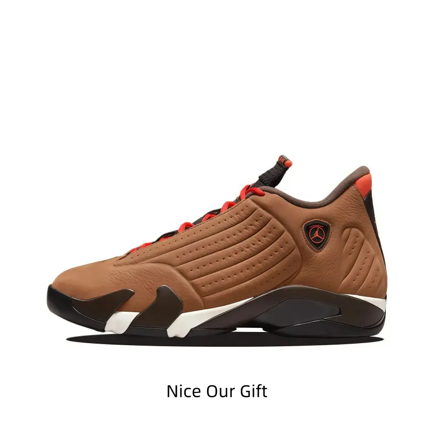 Earthy Brown Suede High-Tops With A Black Toe Box, White Side Stripes, And Chile Red Laces — Designed For A Cozy, Autumnal Streetwear Look That Pops Against Dark Denim Or Monochrome Outfits