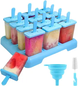 12 Cavities Popsicles Molds, Bpa-Free Popsicle Molds with Built-In Popsicle Stick, DIY Popsicle Molds with Cleaning Brush and Funnel Alinana