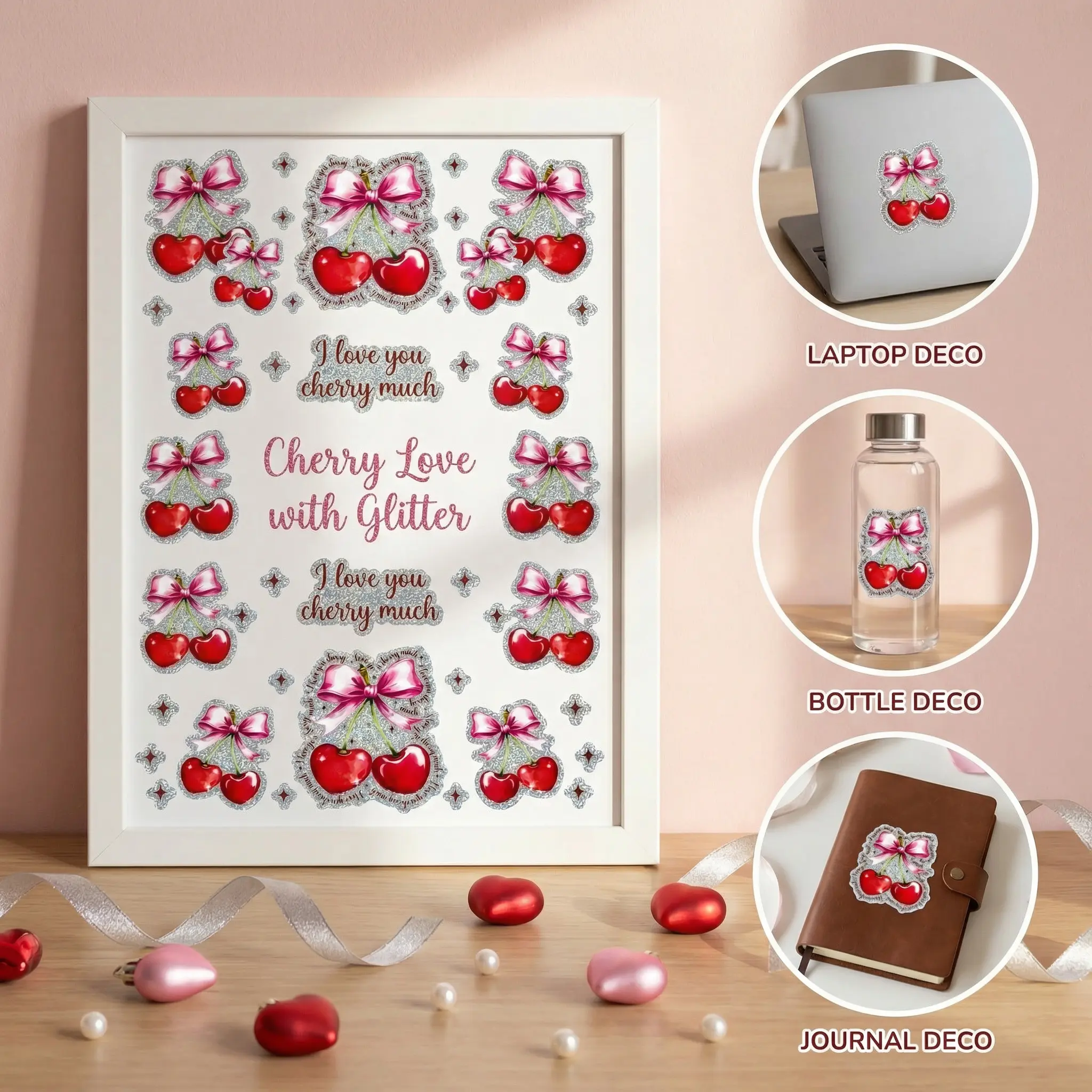 Premium Glitter Vinyl 16oz UV-DTF Cup Wrap Stickers, Unique Sweet Style Thick Print Decals, Long-Lasting DIY Decor for Tumblers, Cups, Mugs, Laptop Skins, Backpacks for DIY Craft Lovers