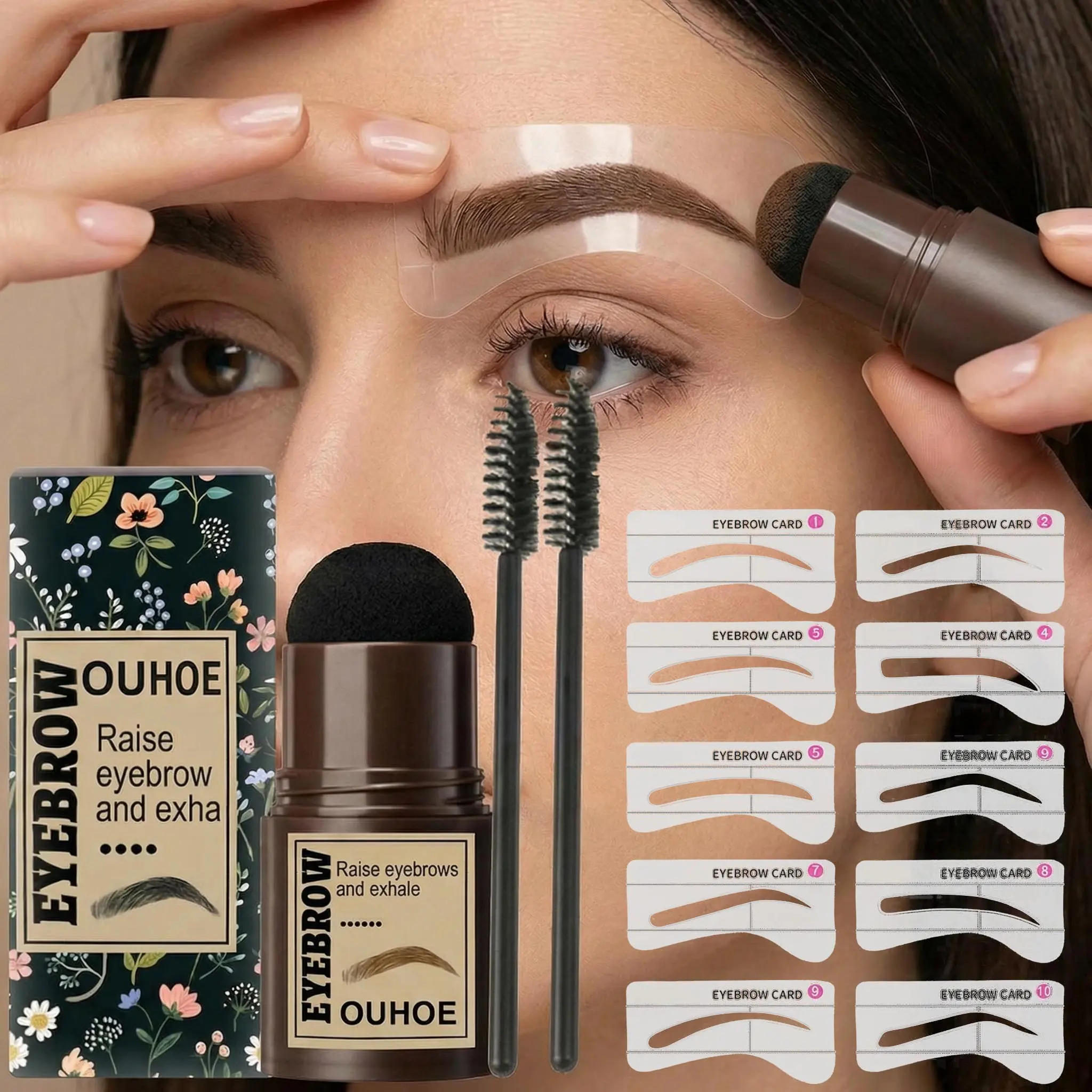 OUHOE Eyebrow Shaping Kit, 3-in-1 Waterproof Brow Stamp Powder, Long-Lasting Makeup for Easy Contour & Hairline Filling, Cosmetic