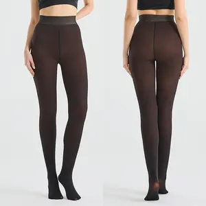 Fleece Lined Tights Leggings Women, Women Fleece Lined Leggings Sheer Fake Translucent Pantyhose Black Tights Thermal Warm One Lined Design Sheer Skintone for Winter Warmer Womenswear