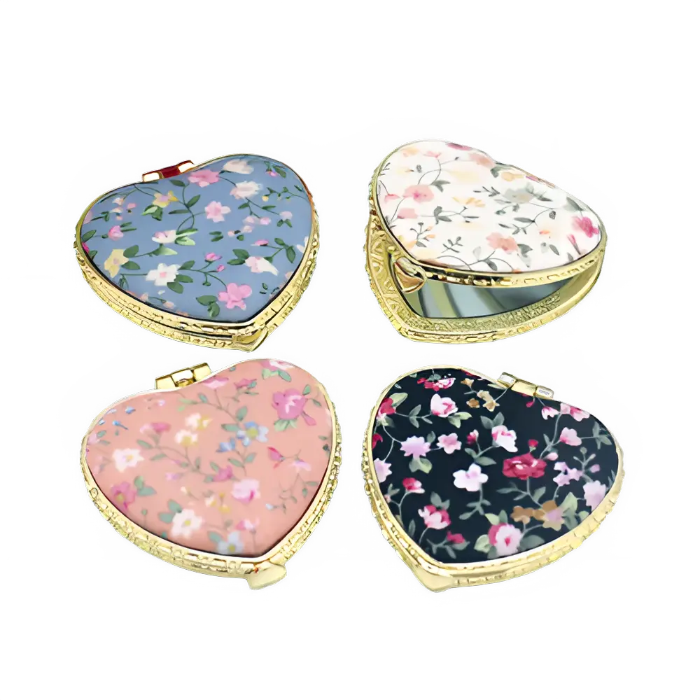 Vintage Foldable Makeup Mirror Mini Heart Round Makeup Vanity Mirror Portable Hand Mirrors Compact Mirror Pocket Cosmetic Mirror