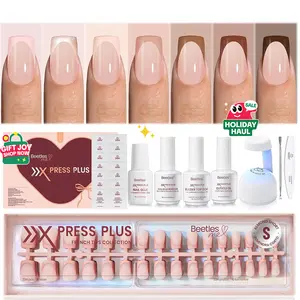 Beetles X Press Plus Gel Nails Kit 7 Colors Glitter French Tip Press On Nails | 224Pcs 16 Sizes All-in-One Kit Fall Nails With Nail Glue,Remover,Builder Top Coat,Nail Lamp