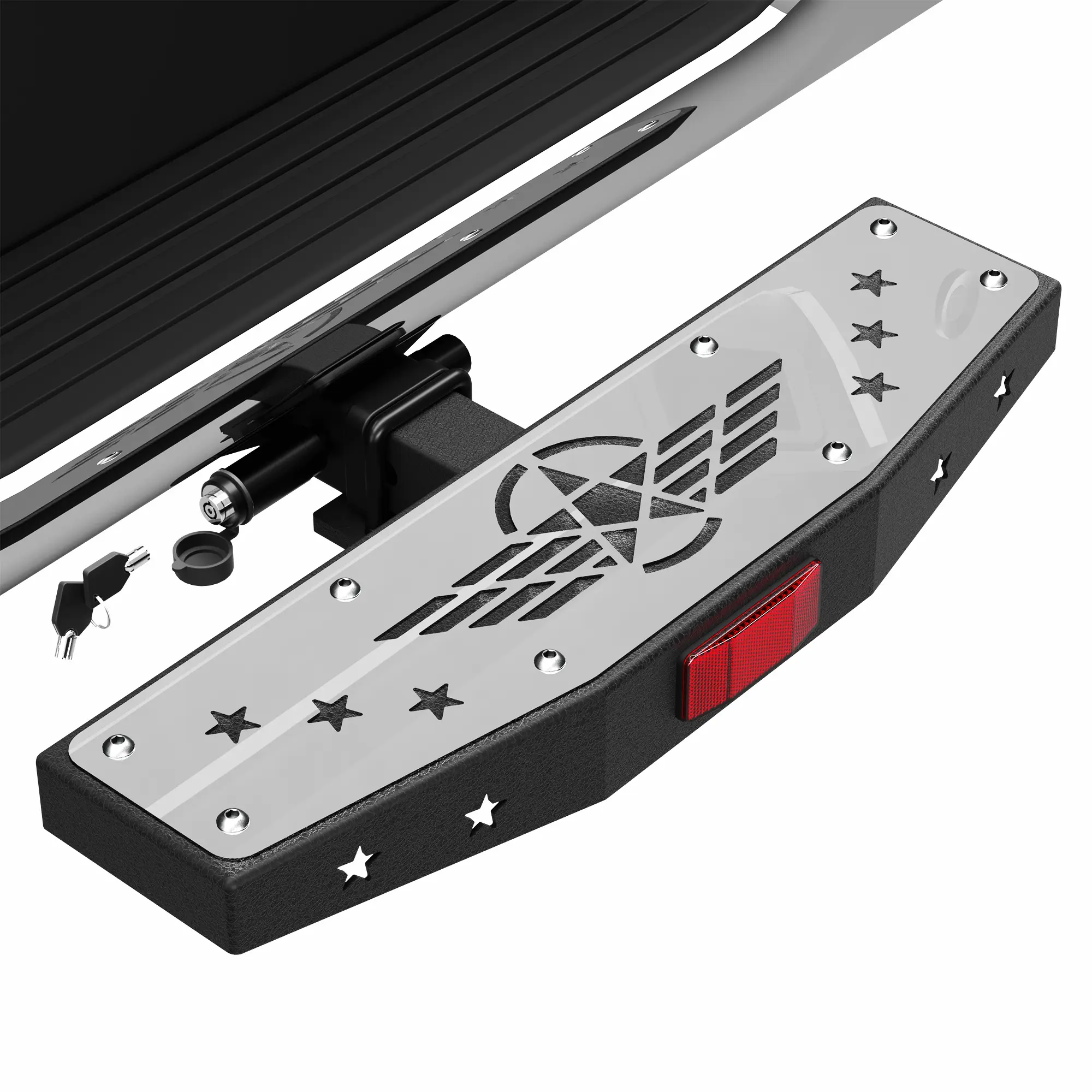 POFENZE Heavy Duty Hitch Step - 2 Inch Receiver Trailer Hitch Step with Pin Lock, Textured Powder Coated Textured Look, Stainless Steel Panel, Load Support Max 350 lbs Capacity