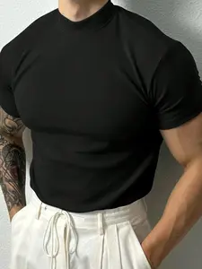 Manfinity Running Boyfriend Style Men's Solid Color Minimalist Daily Wear Short Sleeve Activewear Black Tee Casual Workout Clothes Running Tees & Tanks