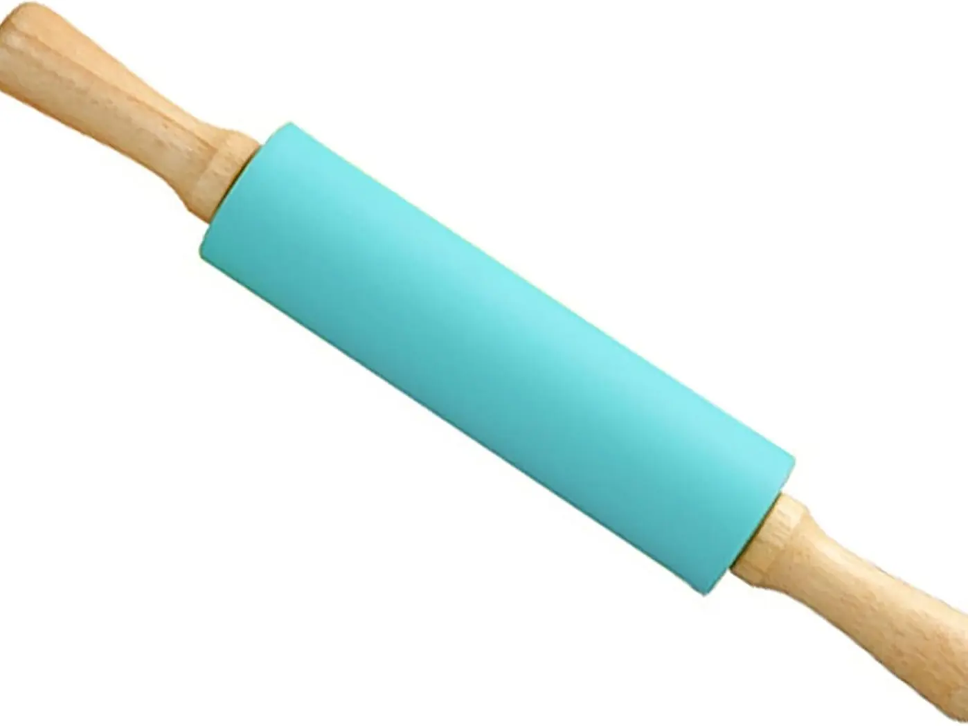 11.4-Inch Blue Silicone Nonstick Rolling Pin with Wooden Handle, Kitchen Bakeware Utensil for Dough Kneading, Cookie Baking, Nonstick Rolling Pins