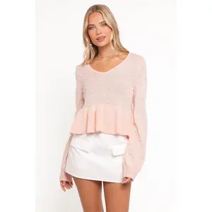 Molly Pearl Peplum Knit Sweater - Light Pink
