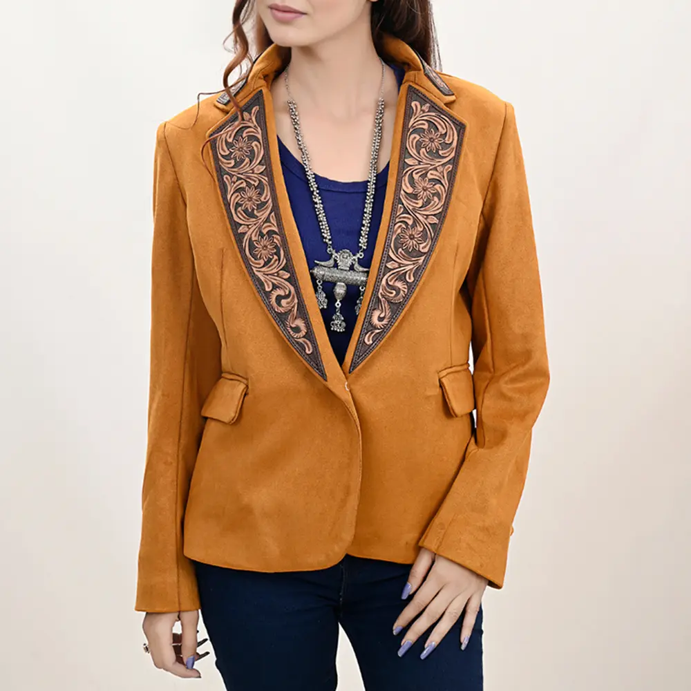American Darling Genuine leather Hand tooled carved Women Blazer dress jacket | Vintage